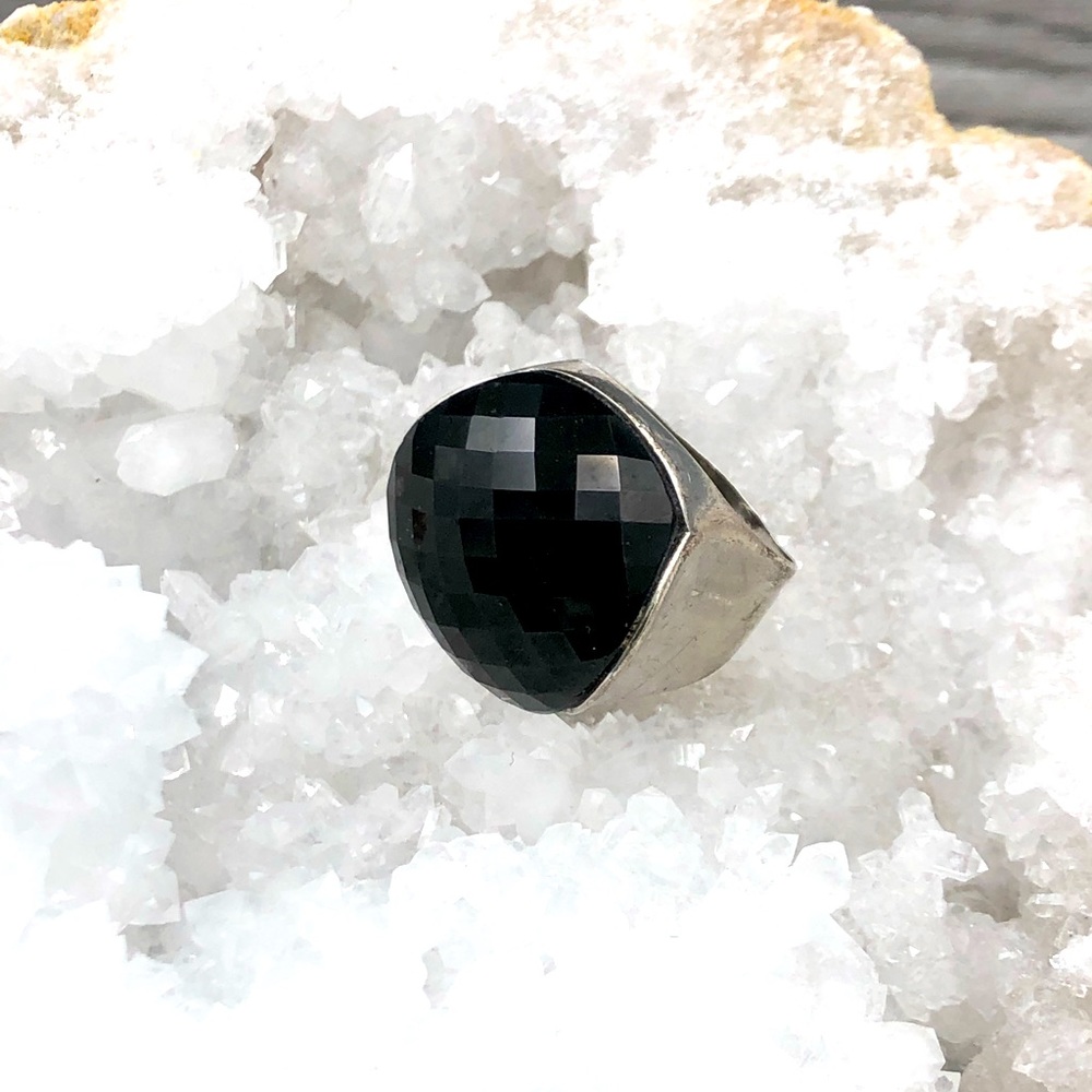 Large unisex black onyx ring 925 sterling silver